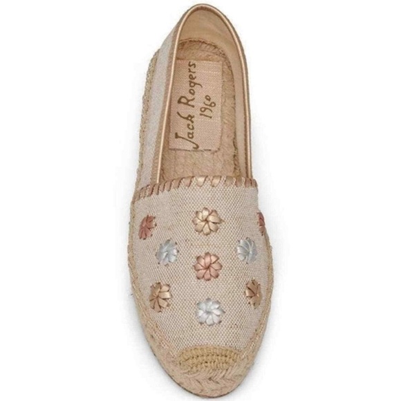 Jack Rogers Cream and Tan Espadrilles Flower Palmer Canvas Size 6.5 - Picture 7 of 9